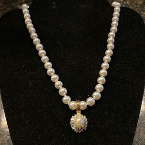 Faux Pearl Necklace Enhancer baguettes gold tone